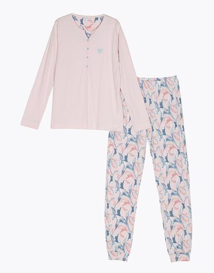 Pigiama Lungo serafino in Jersey, rosa, , LOVABLE
