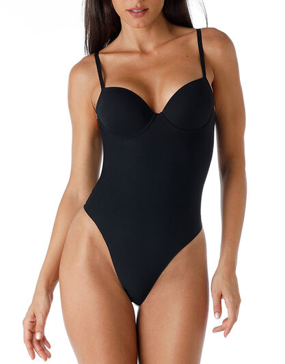Body modellante con ferretto imbottito perizoma Smooth Shaping in microfibra, nero, , LOVABLE