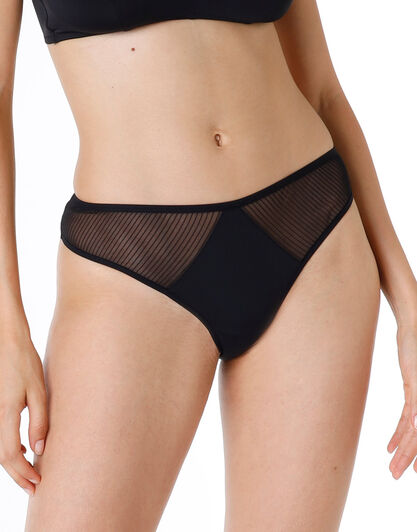 Brasiliano in microfibra e tulle pinstripe tulle, nero, , LOVABLE