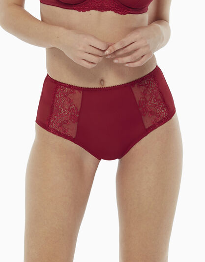 Slip alto in microfibra, tulle plumetis e pizzo, rosso, , LOVABLE