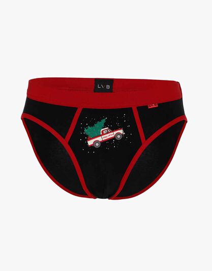 Slip uomo in cotone elasticizzato, nero con camion natalizio, , LOVABLE