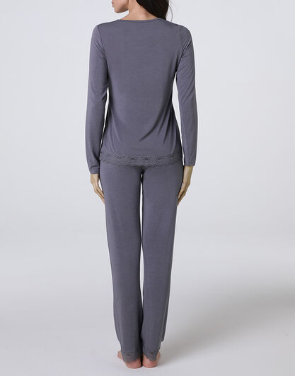 Pigiama Lungo Elegant Modal, grigio antracite, , LOVABLE