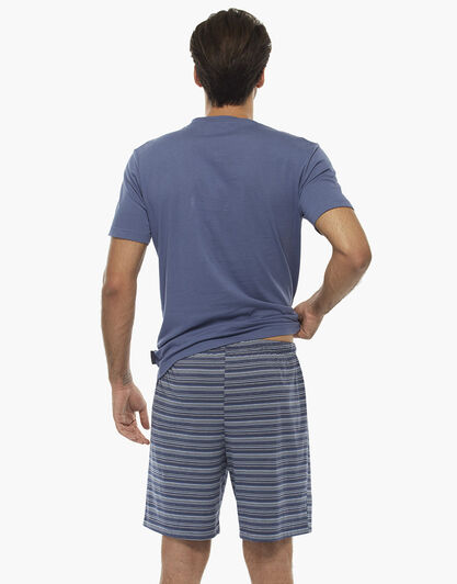 Pigiama manica e gamba corta, blu polvere, in jersey 100% cotone , , LOVABLE