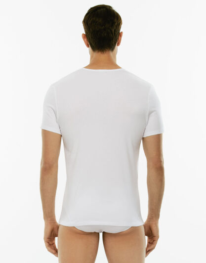 T-Shirt Cotton Stretch bianco in cotone elasticizzato con scollo a V profondo-LOVABLE