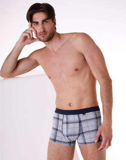 Boxer uomo in cotone elasticizzato, blu check, , LOVABLE