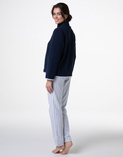 Homewear Chiuso con mezza Zip in Flanella e Pelliccetta, blu notte, , LOVABLE