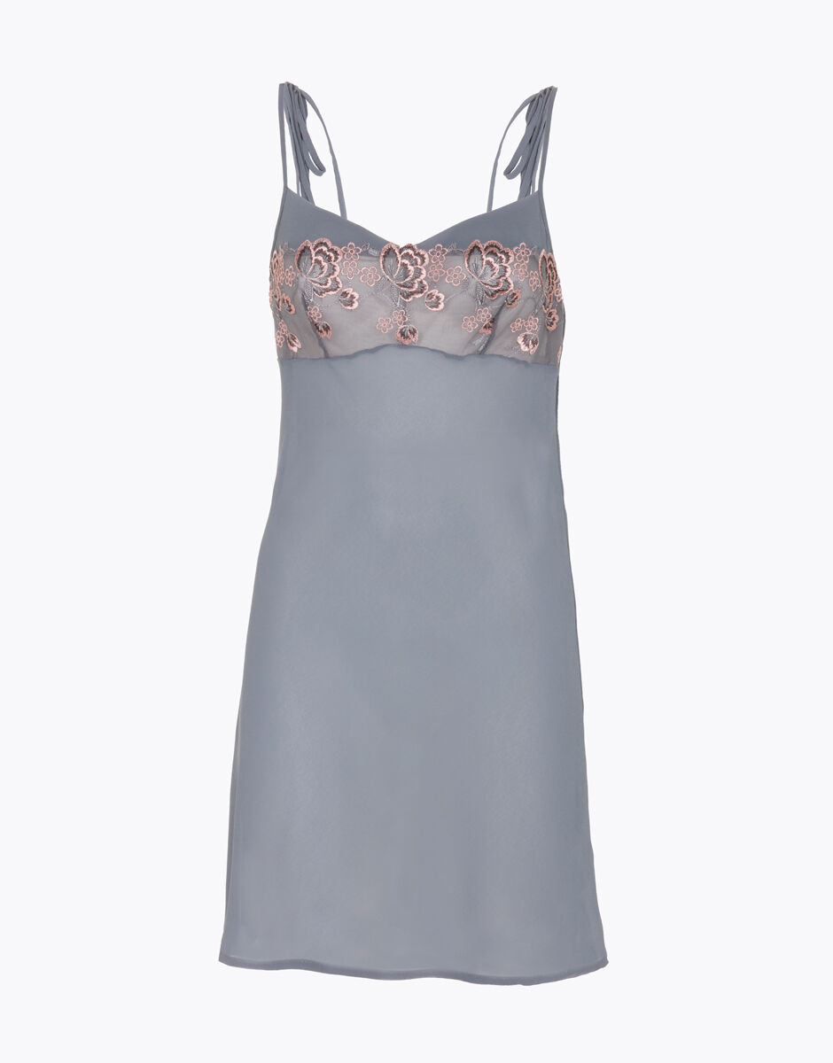 Sottoveste grigio scuro in tulle ricamato raso elasticizzato e tulle elasticizzato