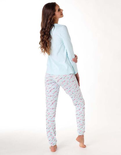 Pigiama lungo donna in 100% jersey di cotone, azzurro acqua, , LOVABLE
