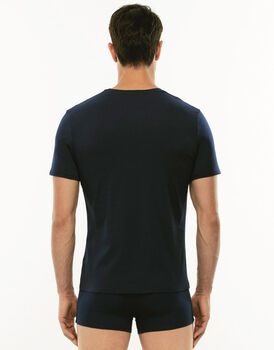T-shirt girocollo Premium Cotton blu in cotone elasticizzato di alta qualità-LOVABLE