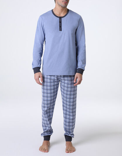 Pigiama Lungo Collo Serafino in Jersey, avio,  Pigiama Lungo Collo Serafino in Jersey, avio, , LOVABLE