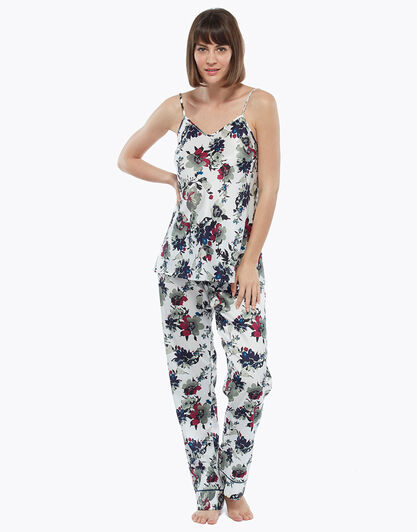 Top con scollo a V e spalline regolabili, stampa fiore, in satin, , LOVABLE