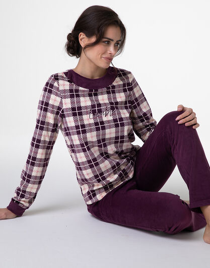 Pigiama Lungo in Micropile, tartan vinaccia, , LOVABLE