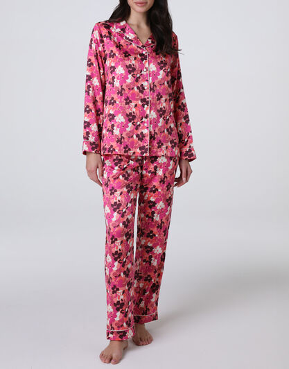 Pigiama Lungo aperto in Satin, mood floreale, , LOVABLE