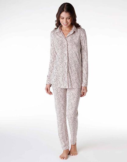 Pigiama lungo donna in cotone modal, stampa animalier, , LOVABLE