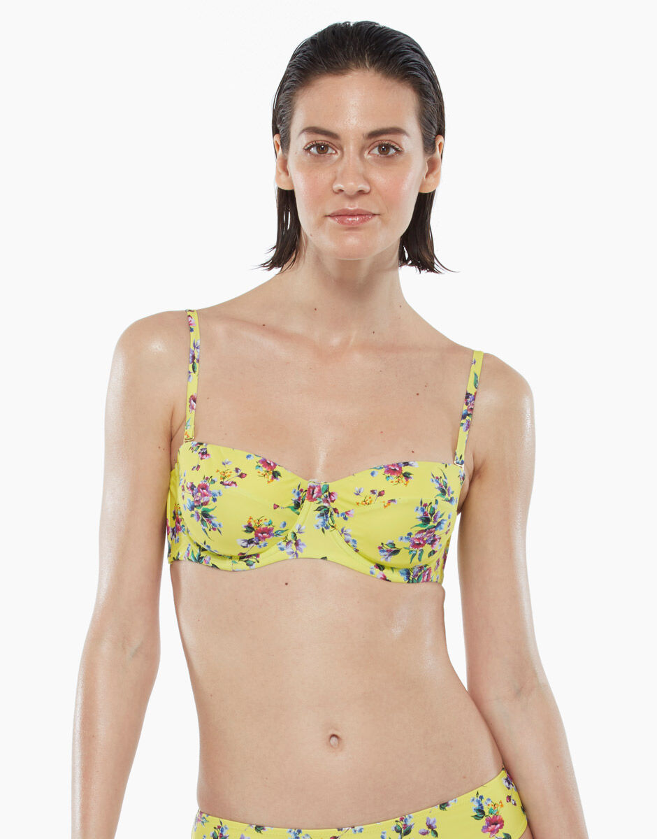 Reggiseno ferretto senza imbottitura in microfibra fiori fondo giallo