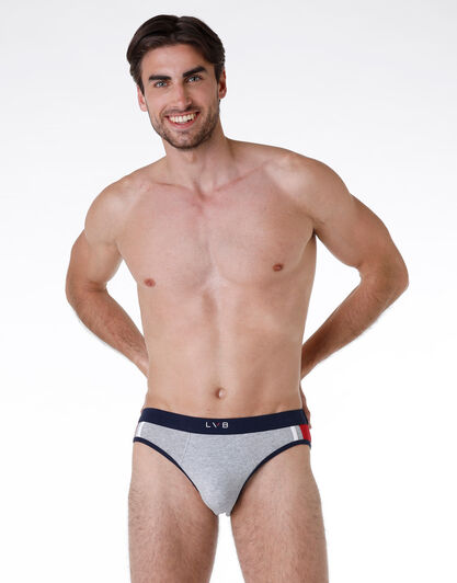 Slip uomo in cotone elasticizzato, grigio mélange con righe laterali, , LOVABLE