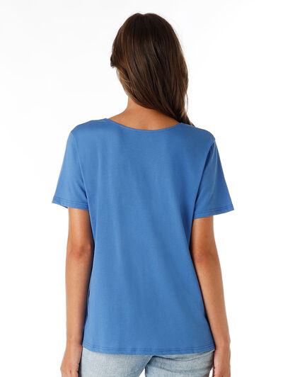 Maglia manica corta con scollo a V Basic Soul in cotone, bluette, , LOVABLE