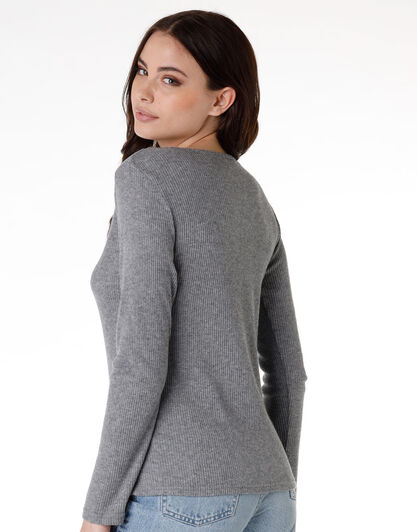Maglia manica lunga Basic Soul in rib viscosa, grigio melange, , LOVABLE