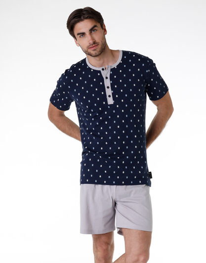 Pigiama corto uomo in 100% cotone, blu navy stampato, , LOVABLE