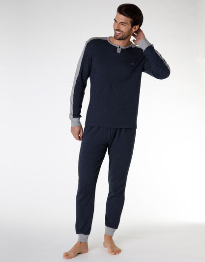 Pigiama lungo uomo in cotone interlock, blu navy, , LOVABLE