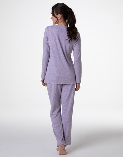 Pigiama Lungo scollo a V in Interlock garzato, rosa orchidea, , LOVABLE