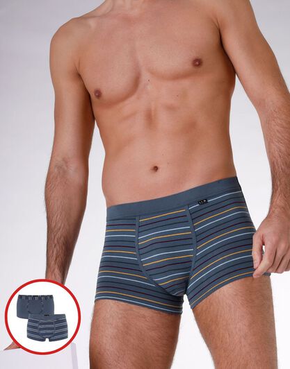 Boxer Bipack uomo in cotone elasticizzato, blu denim a righe, , LOVABLE