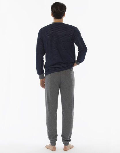 Pigiama manica e gamba lunga blu notte in light pile , , LOVABLE