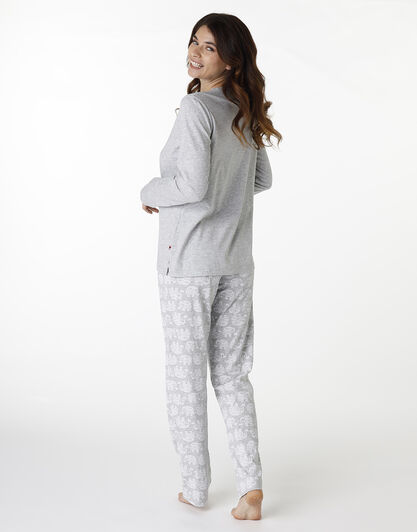 Pigiama lungo girocollo in jersey, grigio melange, , LOVABLE