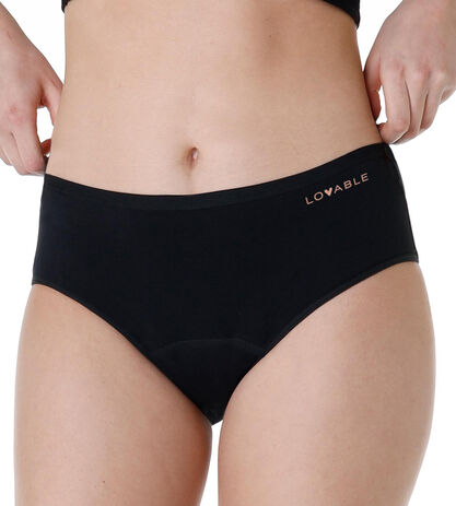 Slip midi assorbente lavabile in cotone elasticizzato, nero, , LOVABLE