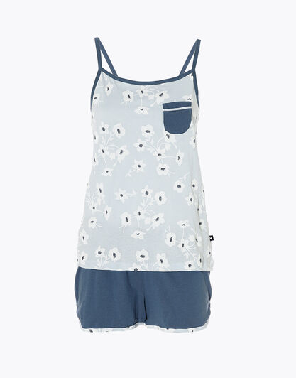 Pigiama corto donna in jersey 100% cotone, azzurro stampato, , LOVABLE