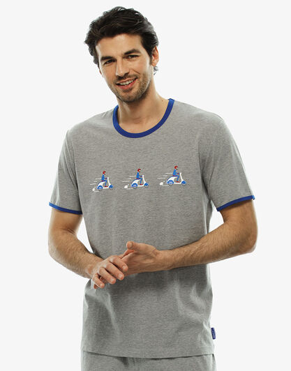 T-shirt girocollo grigio melange stampato in jersey , , LOVABLE