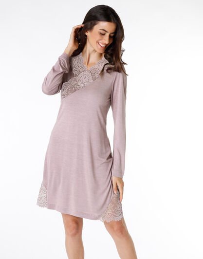 Camicia da notte a maniche lunghe in 100% cotone modal, grigio, , LOVABLE