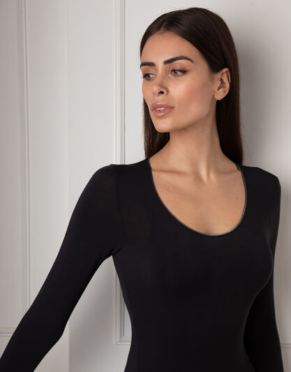 Body Manica Lunga Scollo Profondo Micromodal, nero, , LOVABLE