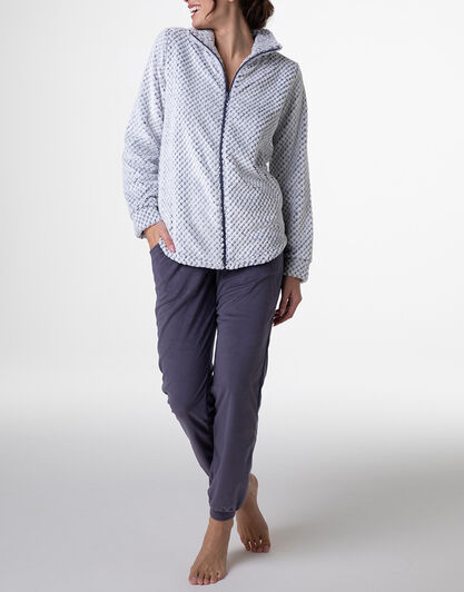 Homewear Aperto in Pelliccetta jacquard e Micropile, grigio, , LOVABLE