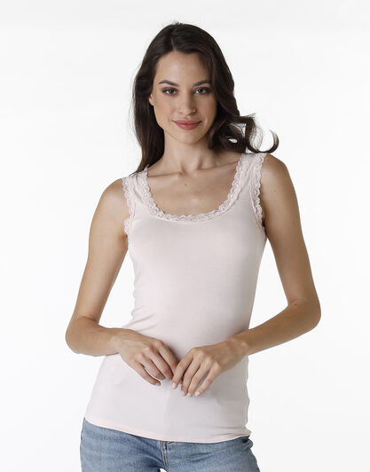 Canotta spalla larga con pizzo in viscosa Basic Soul, rosa chiaro, , LOVABLE