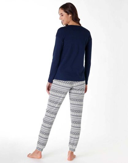 Pigiama donna lungo in 100% cotone interlock, blu, , LOVABLE