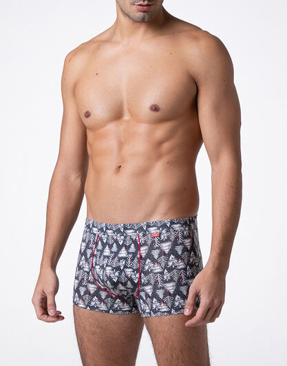 Boxer Funny Xmas in stretch cotton, stampa alberi, , LOVABLE