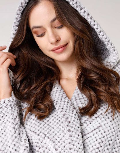 Vestaglia donna in pelliccetta, grigio scuro e bianco, , LOVABLE