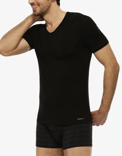 T-shirt uomo con scollo a v in micromodal, nera, , LOVABLE