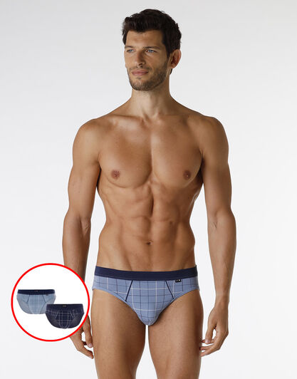 Bipack Slip Casual Stretch Cotton in cotone elasticizzato, azzurro polvere e blu navy, , LOVABLE