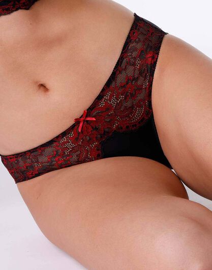 Slip Sophisticated Lace in microfibra e pizzo, nero e rosso, , LOVABLE
