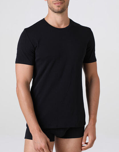 T-shirt girocollo Supima Premium Cotton in cotone elasticizzato, nero, , LOVABLE
