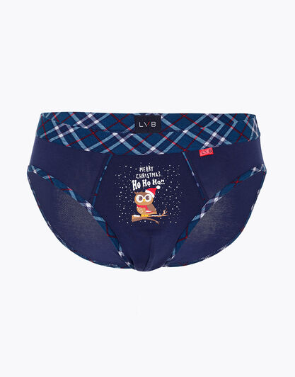 Slip uomo in cotone elasticizzato, blu con stampa gufetto , , LOVABLE