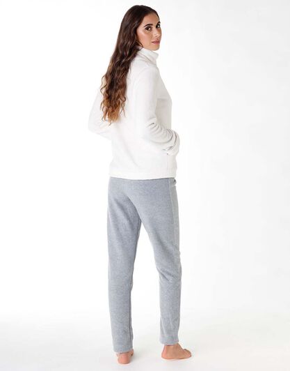 Homewear donna lungo in pile, avorio e grigio melange, , LOVABLE
