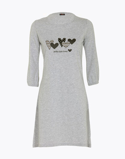 Camicia da notte manica a tre quarti grigio melange, in cotone, con elastico sul fondo manica, , LOVABLE