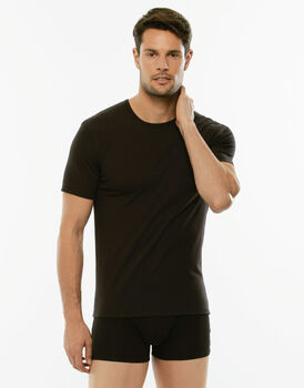 T-Shirt X-Temp nero in cotone elasticizzato, girocollo-LOVABLE