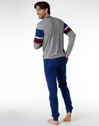 Pigiama lungo uomo in jersey di cotone, grigio melange scuro, , LOVABLE