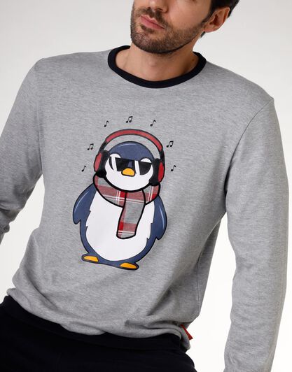 Pigiama uomo lungo in jersey di cotone, grigio melange, , LOVABLE