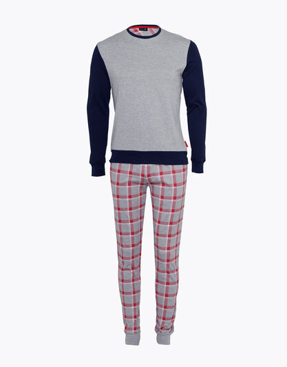 Pigiama uomo lungo in cotone interlock, grigio melange, , LOVABLE