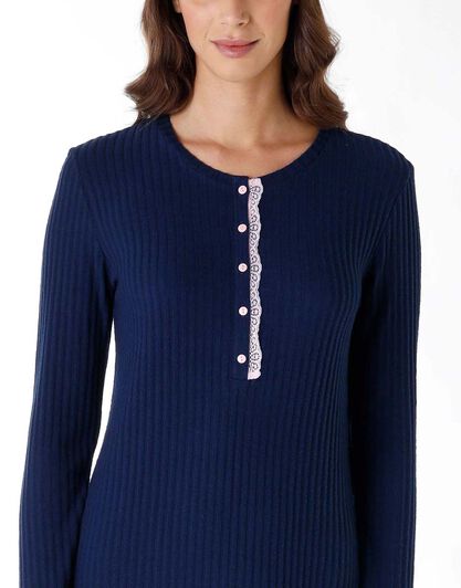 Camicia da notte in tessuto caldo, blu, , LOVABLE
